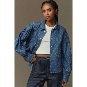 Anthropologie Avec Les Filles Shirt Jacket Heart Denim Preppy Retro Boho XS NWT